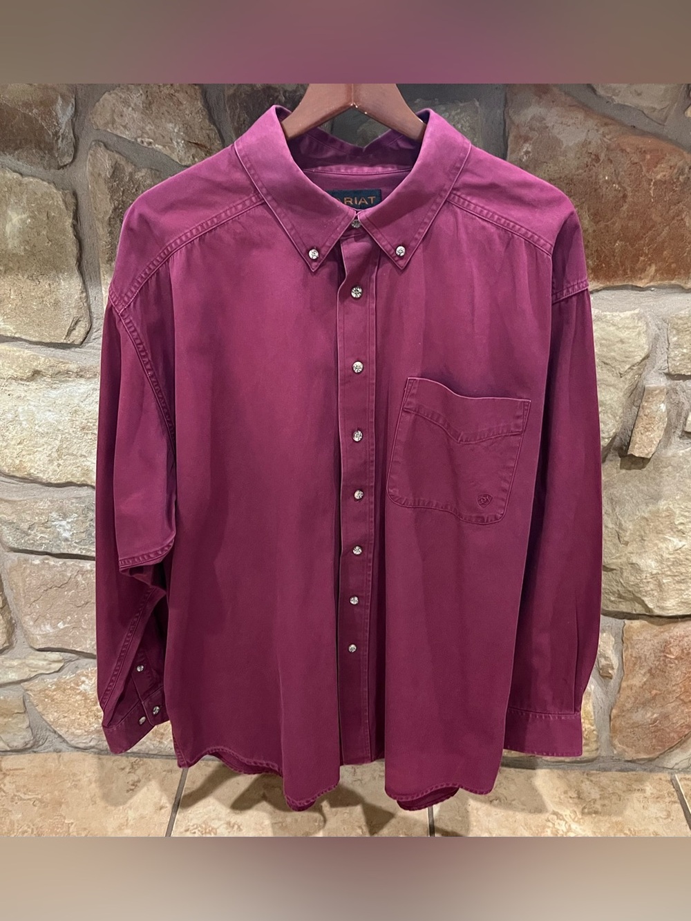 Ariat Men's Solid Twill Classic Fit XXL Shirt Burgundy Rustic Casual